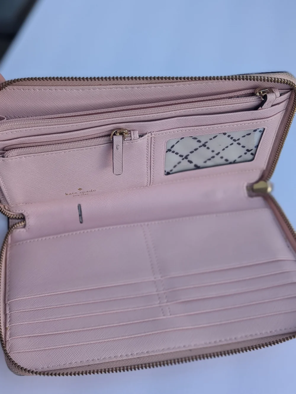 Kate Spade New York Blush Pink Saffiano Leather Zip Around Wallet Organizer